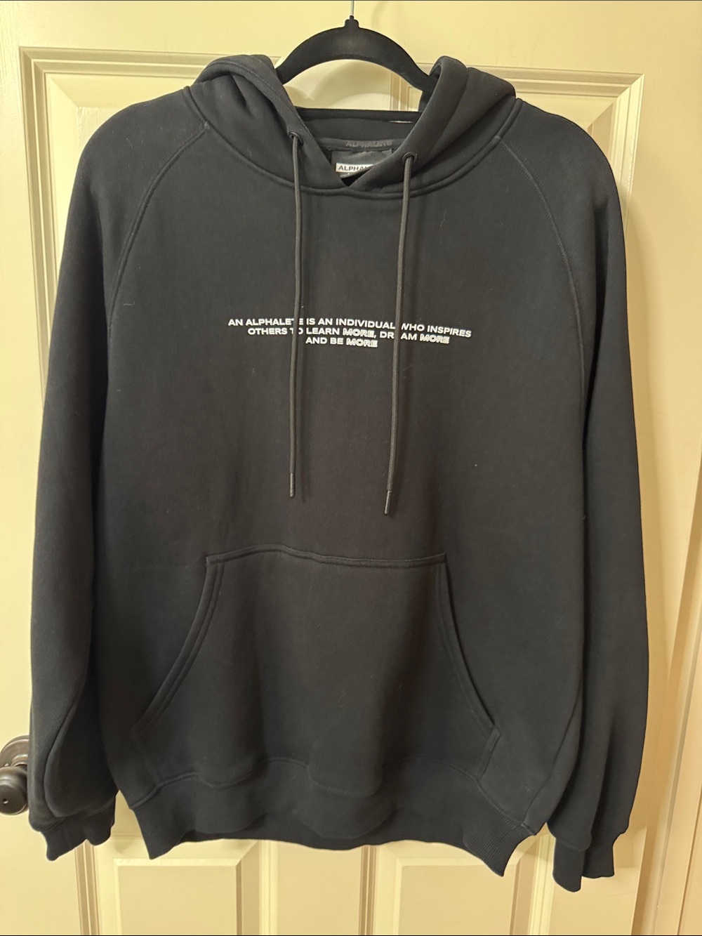 Alphalete Black Pullover Hoodie with White Center Text